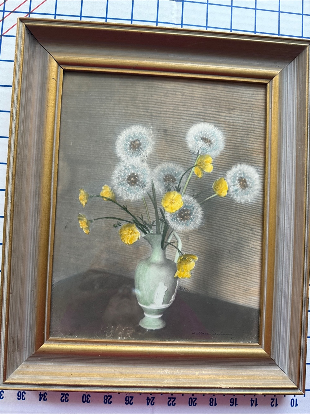Antique Wallace Nutting Hand Colored Floral Photograph Signed c1930s Framed